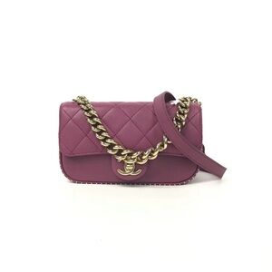 CHANEL Purple Quilted Caviar Leather Chain Strap Sh Bag Gold Mademoiselle Lock